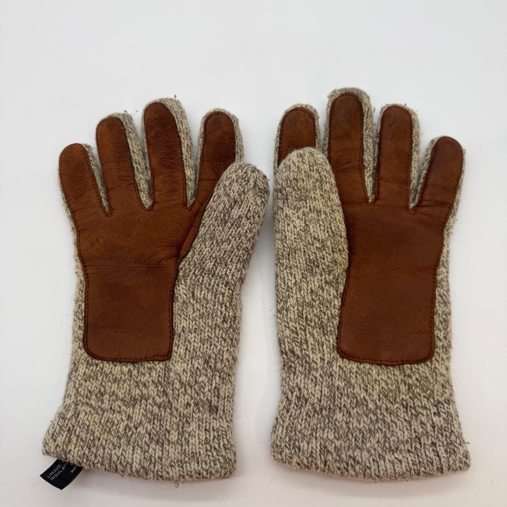 Thinsulate Wells Lamont gloves Deerskin Palm Marled Wool Blend Knit cabin rustic